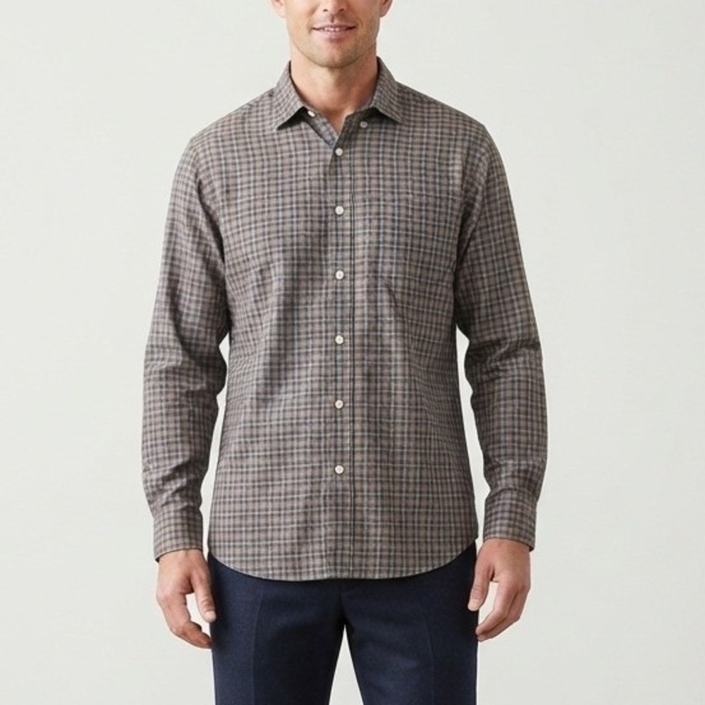 LL Bean Mens XL Plaid Button Down Shirt Wrinkle Resistant Green Brown Cotton